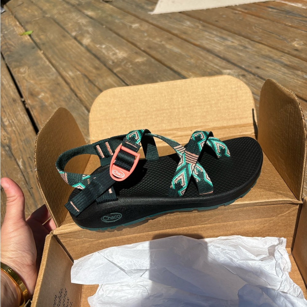 Chaco Black and Turquoise Adventure Sandals